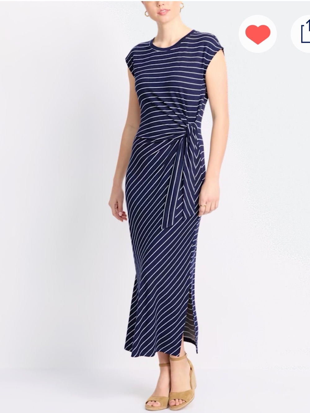 Tribal Navy and White Striped Tie-Waist Midi Dress